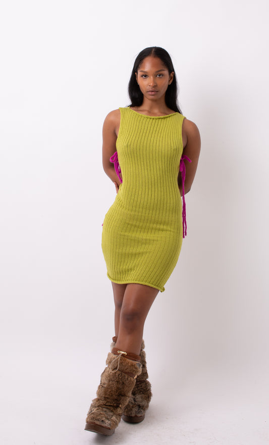 Lime Green Knit Mini Dress