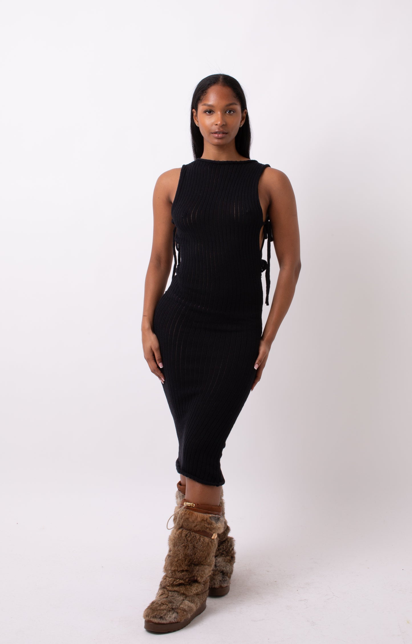 Black Rib Midi Dress