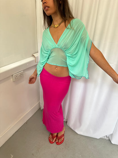 Sea-foam Turquoise Mesh Drape Top