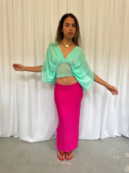 Sea-foam Turquoise Mesh Drape Top