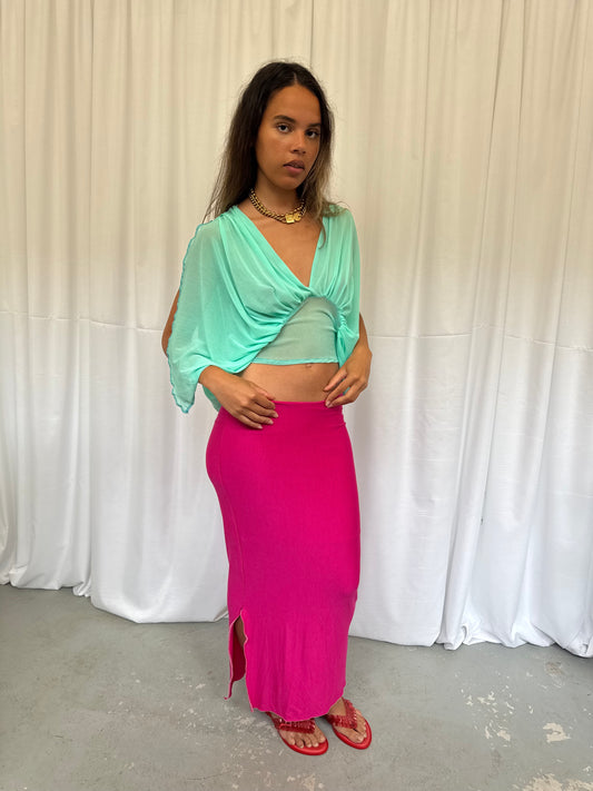 Sea-foam Turquoise Mesh Drape Top