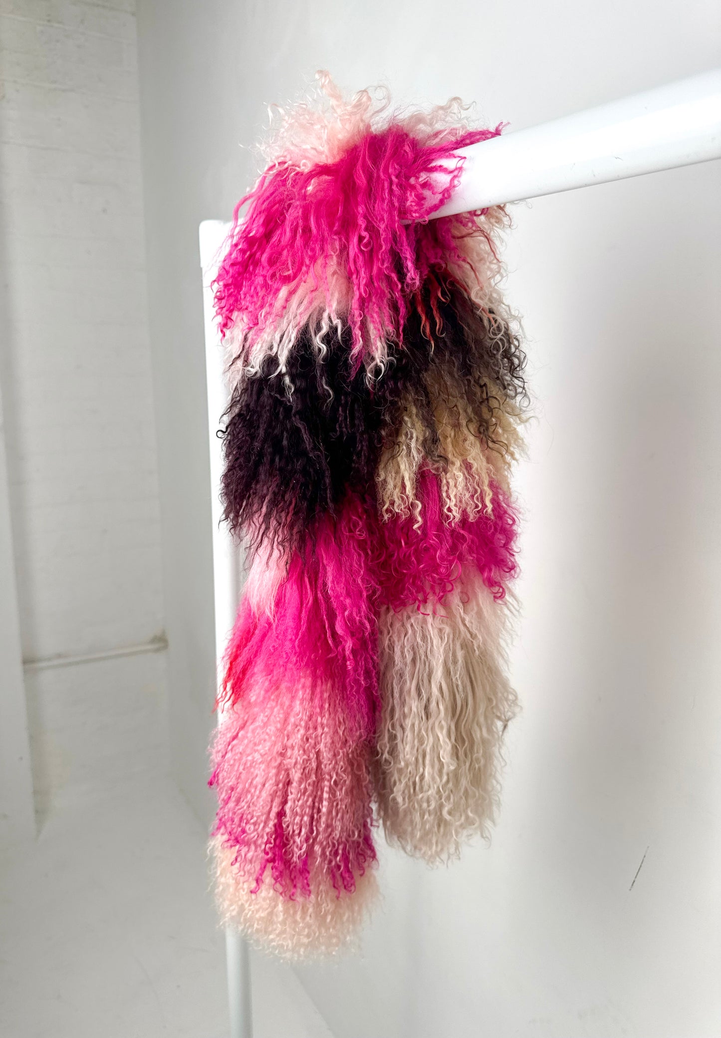 Pink Patchwork Mongolian Wool Scarf