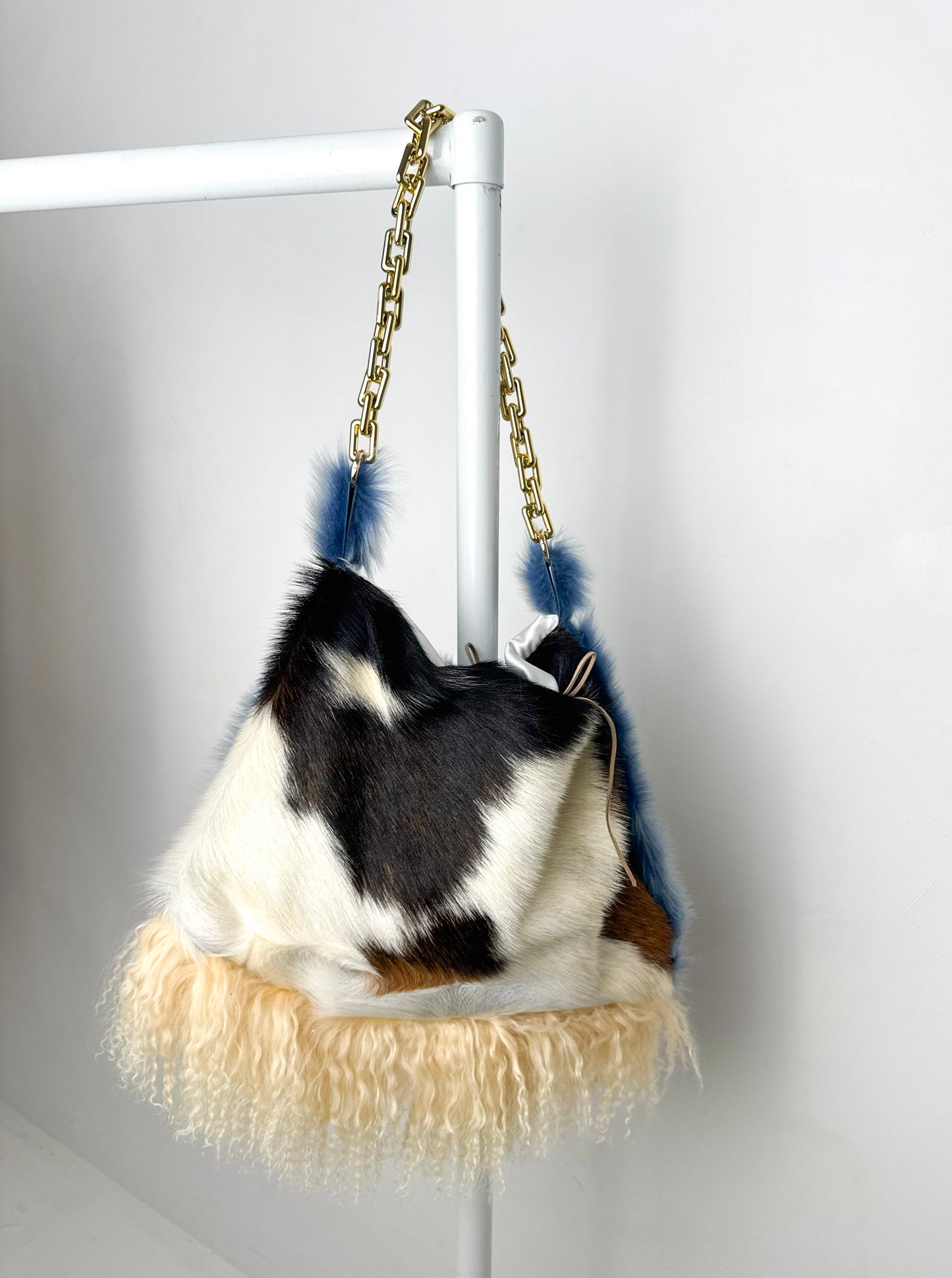 Blue Cow Hide Fluffy Bag