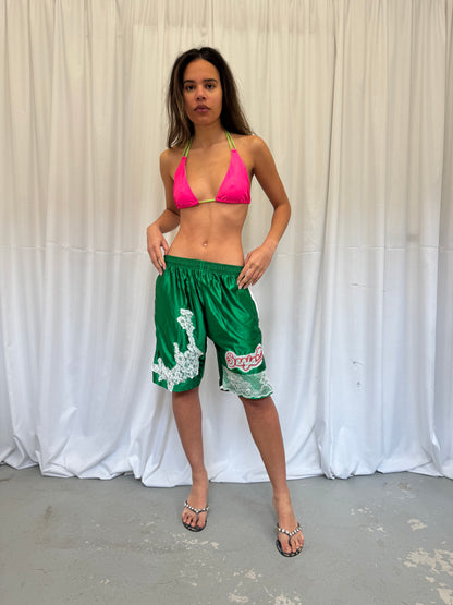 Green Basketball Shorts with White Lace Trim