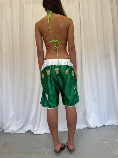 Green Basketball Shorts with White Lace Trim