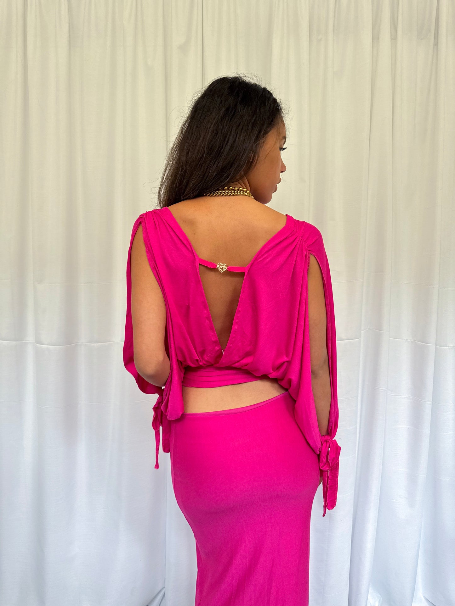 Hot Pink Long-sleeve Drape Top