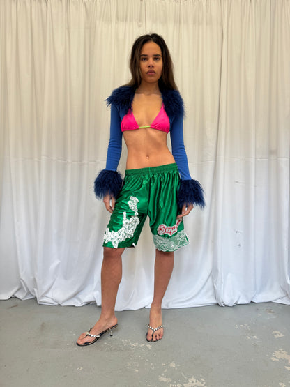 Green Basketball Shorts with White Lace Trim