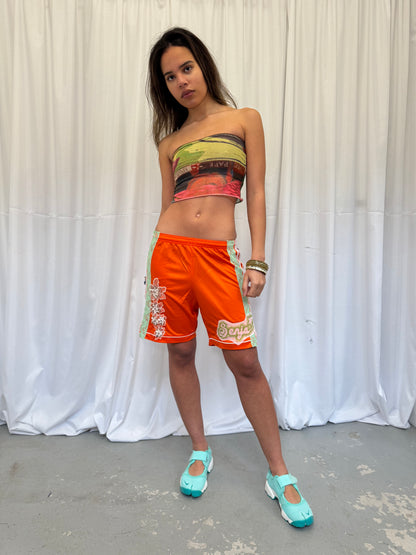 Orange Shorts with Green Lace Trim