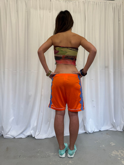 Orange Shorts with Green Lace Trim