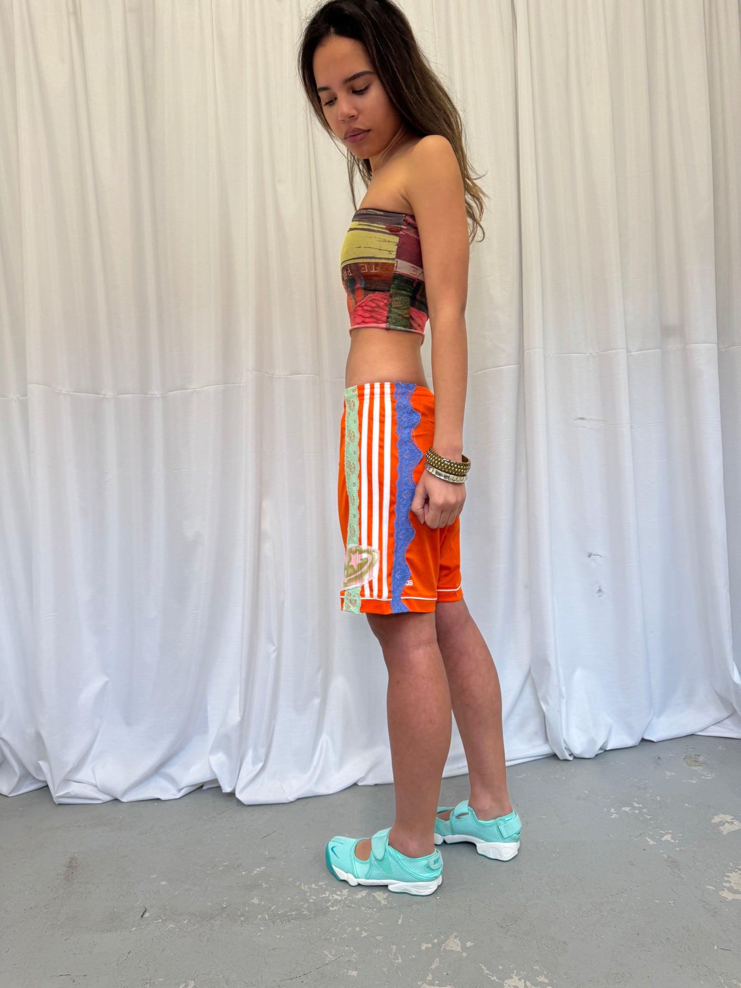 Orange Shorts with Green Lace Trim