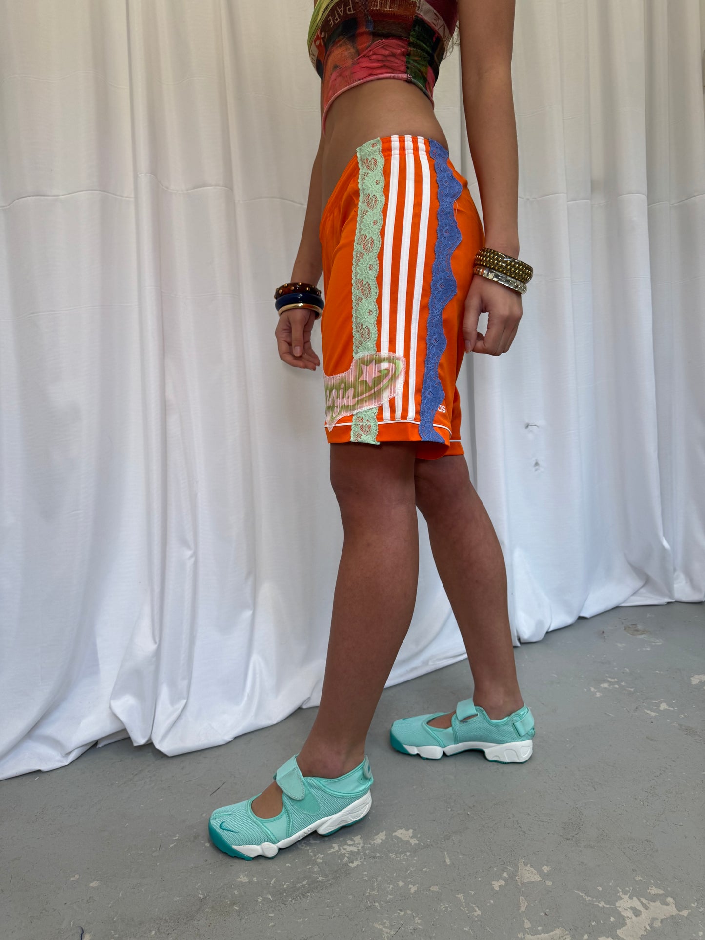 Orange Shorts with Green Lace Trim