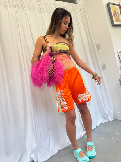 Orange Shorts with Green Lace Trim