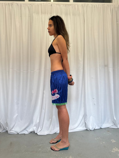 Blue Shorts with Green Lace Trim