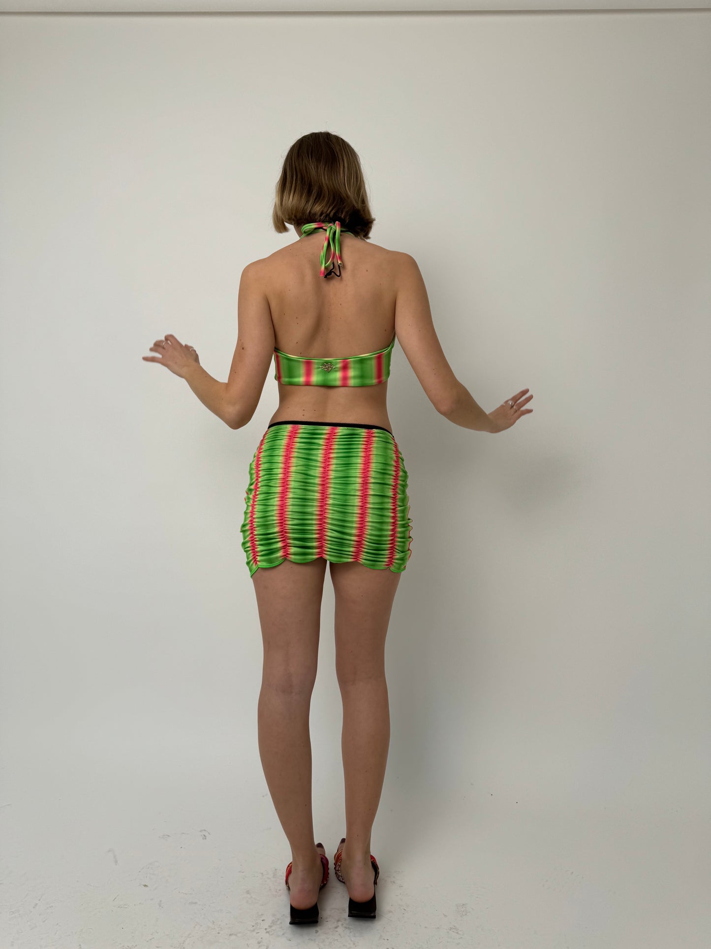 Stripey Ruche Mini Skirt