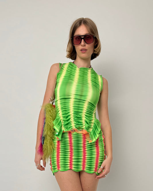 Lime Green Stripey Ruche Top