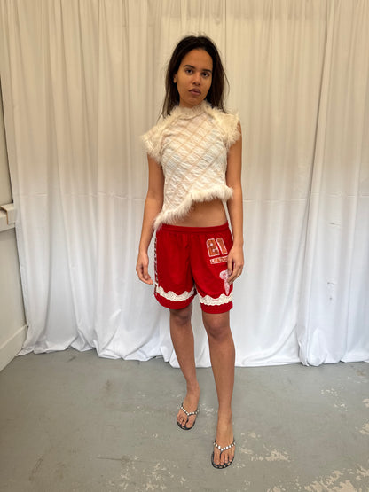 Dark Red Shorts with Cream Lace