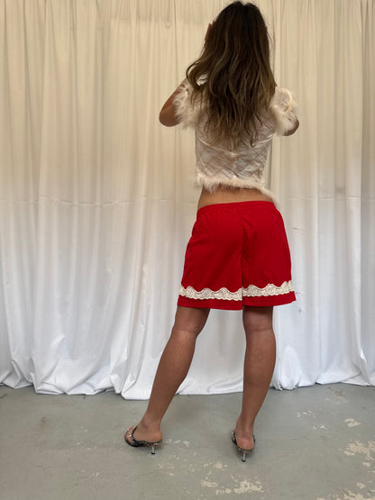 Dark Red Shorts with Cream Lace