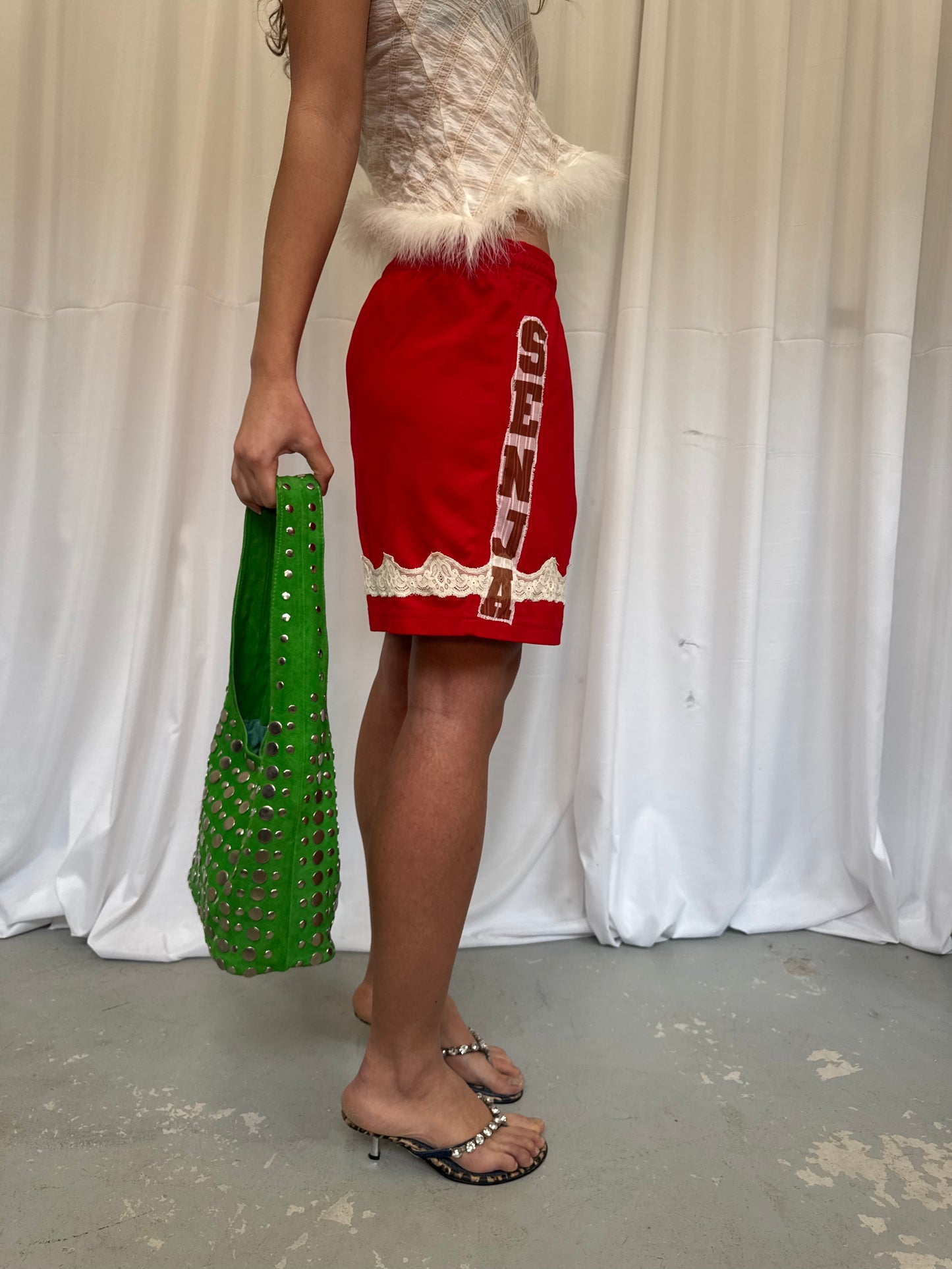 Dark Red Shorts with Cream Lace