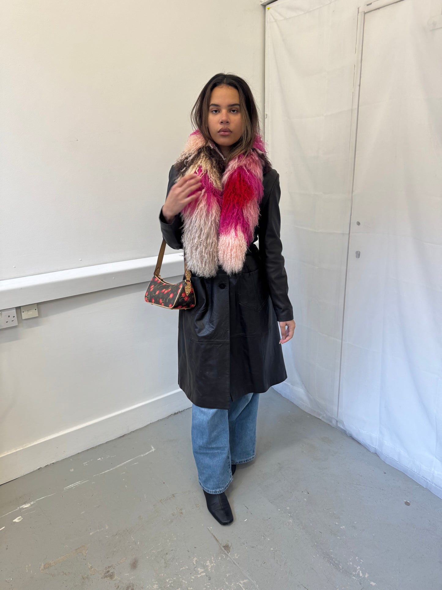 Pink Patchwork Mongolian Wool Scarf