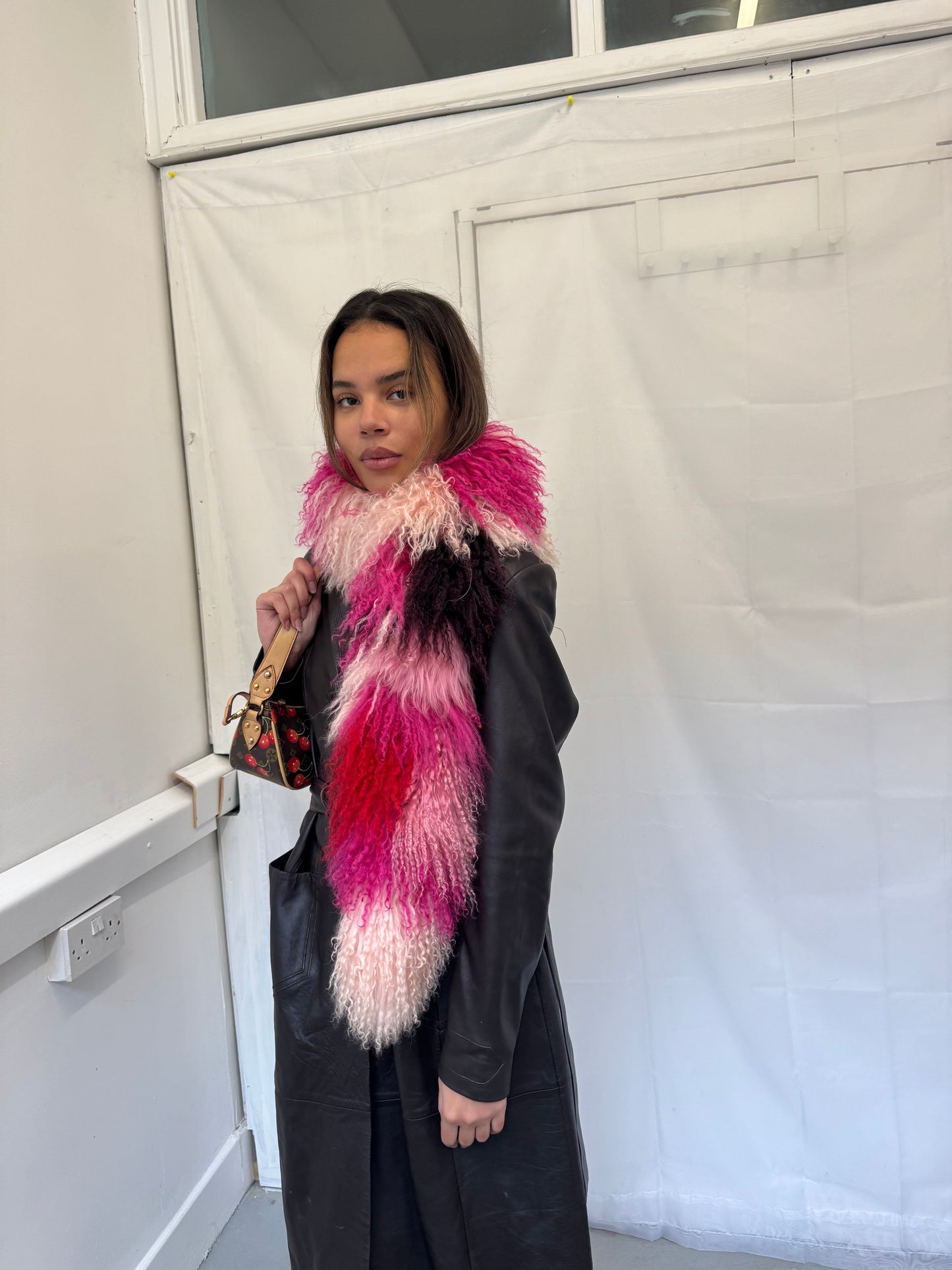 Pink Patchwork Mongolian Wool Scarf