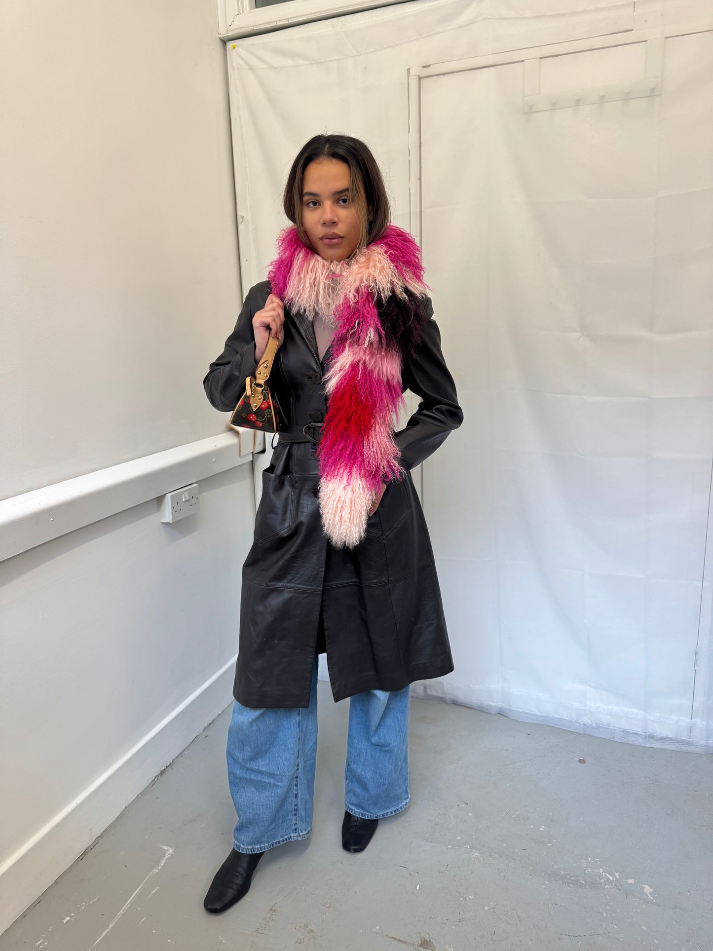 Pink Patchwork Mongolian Wool Scarf