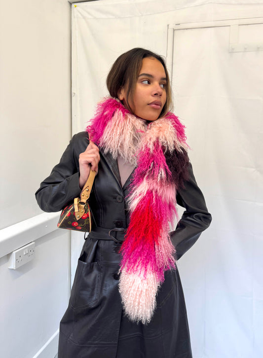 Pink Patchwork Mongolian Wool Scarf