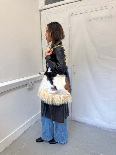 Blue Cow Hide Fluffy Bag