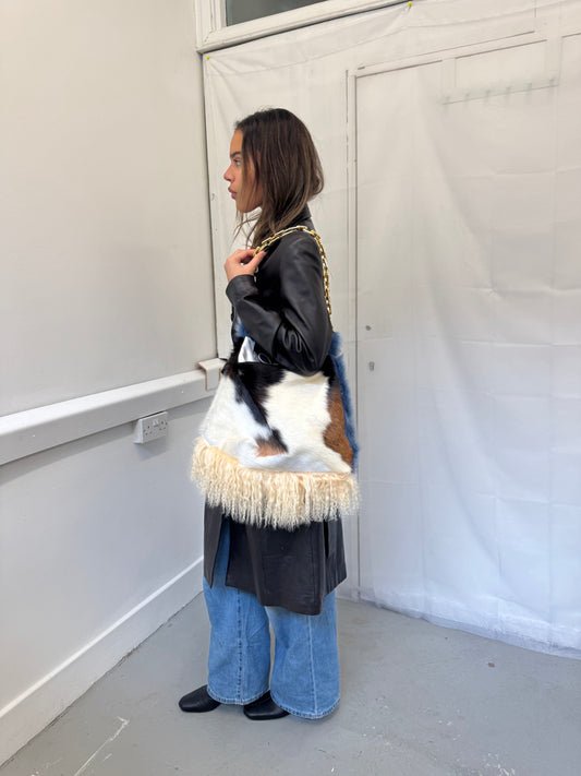 Blue Cow Hide Fluffy Bag