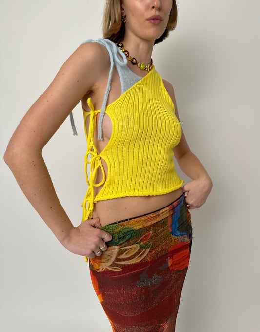 Yellow asymmetric knit top