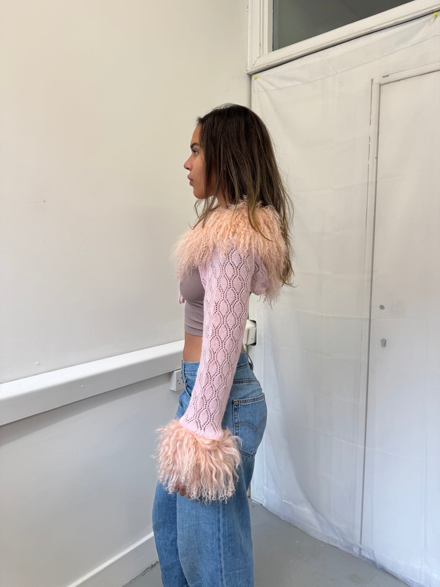 Lace Knit Pink Sleeves