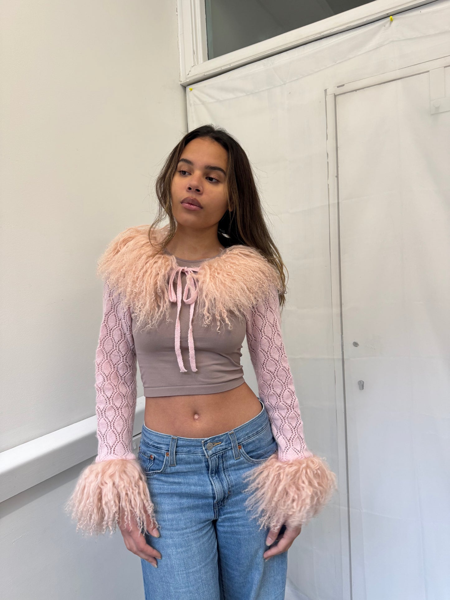 Lace Knit Pink Sleeves