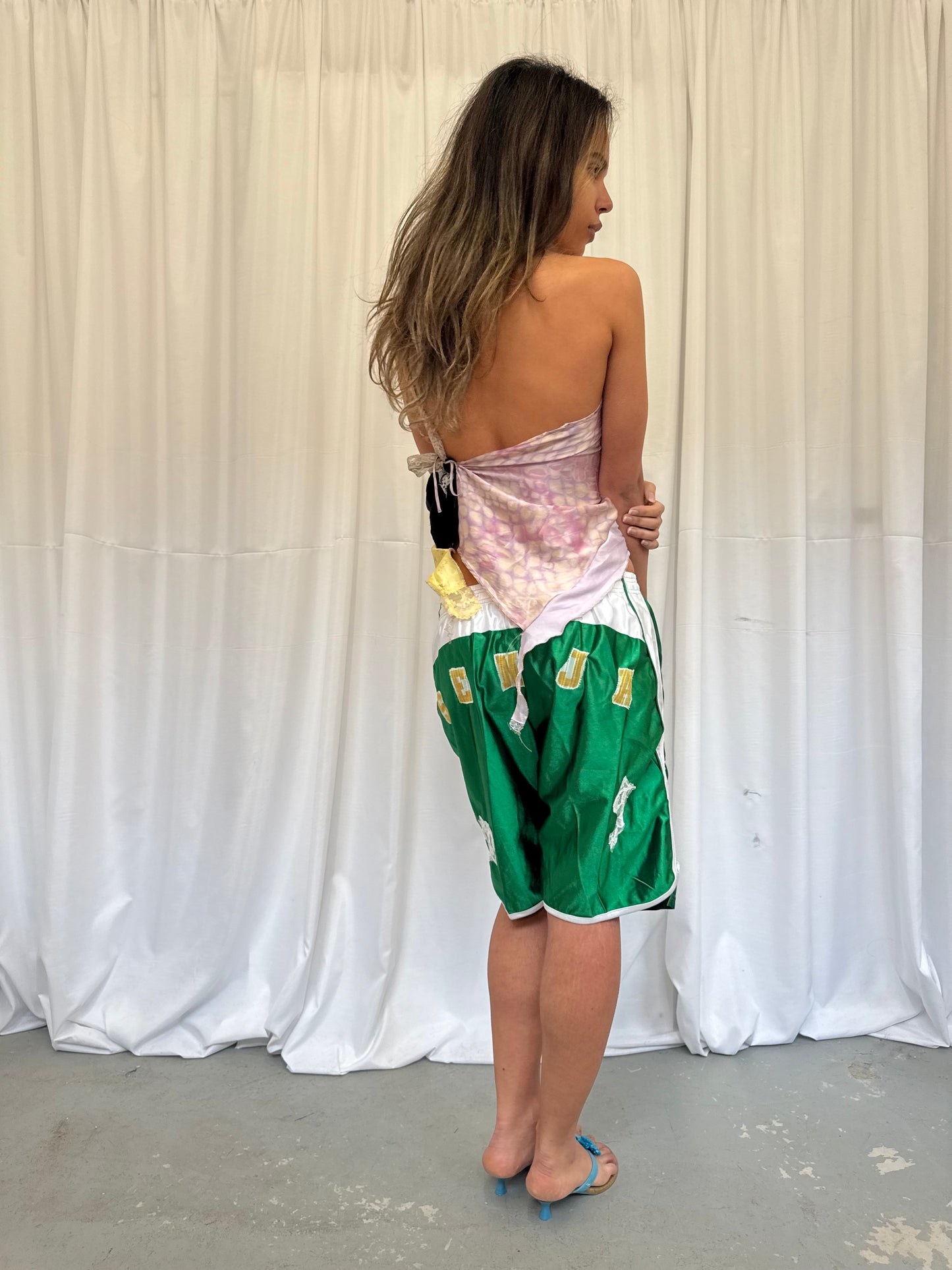 Upcycled One-Shoulder Ruffle Crop Top
