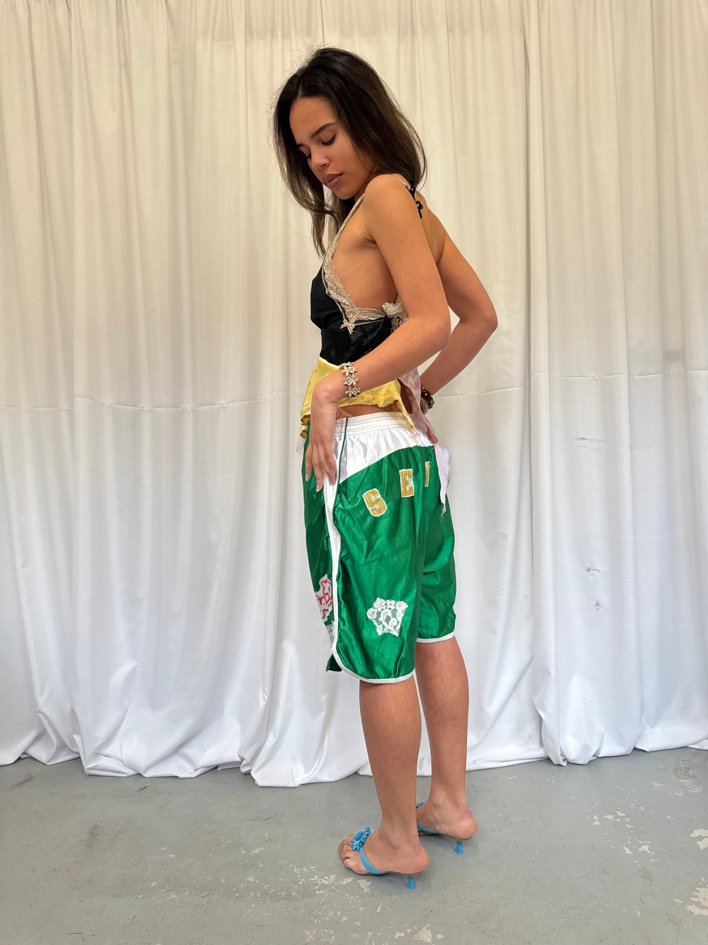 Upcycled One-Shoulder Ruffle Crop Top