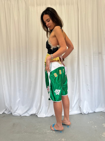 Upcycled One-Shoulder Ruffle Crop Top