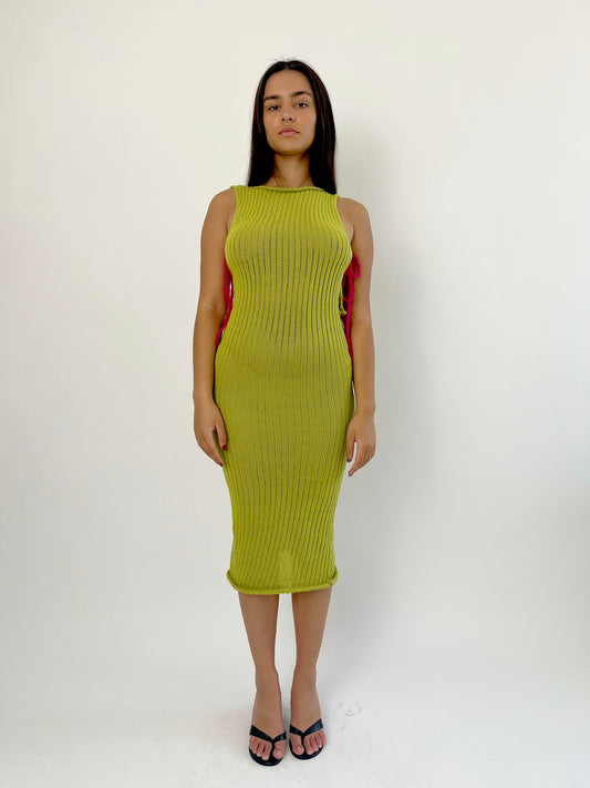 Lime Green Knit Midi Dress