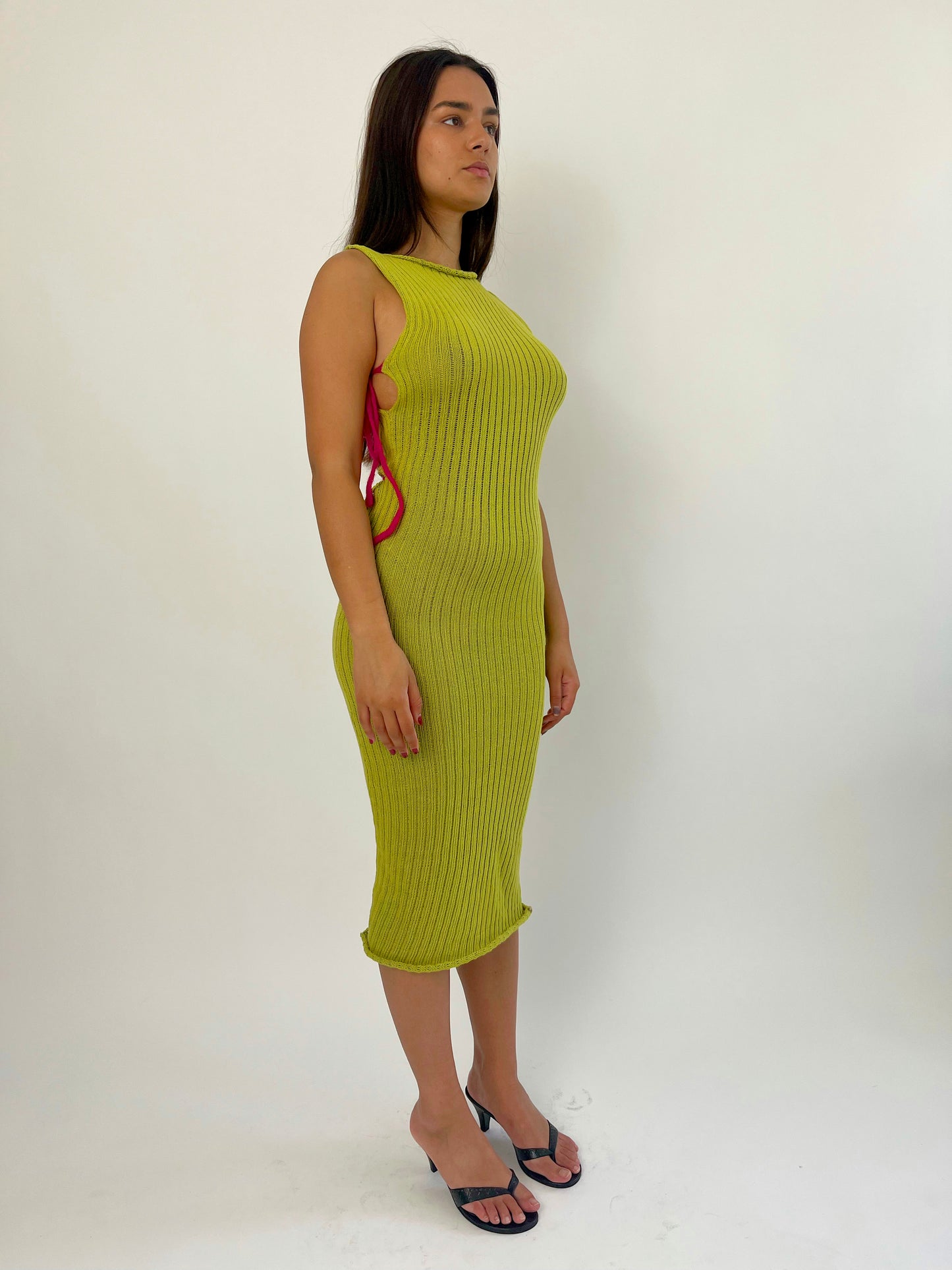 Lime Green Knit Midi Dress