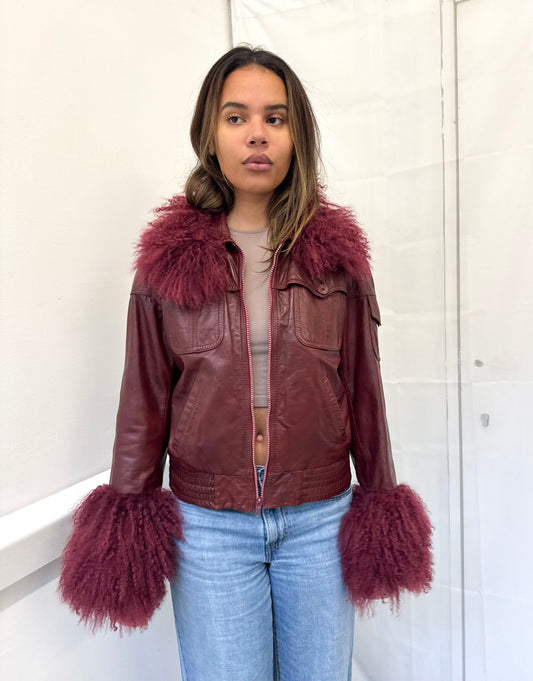 Burgundy Leather Bomber Jacket