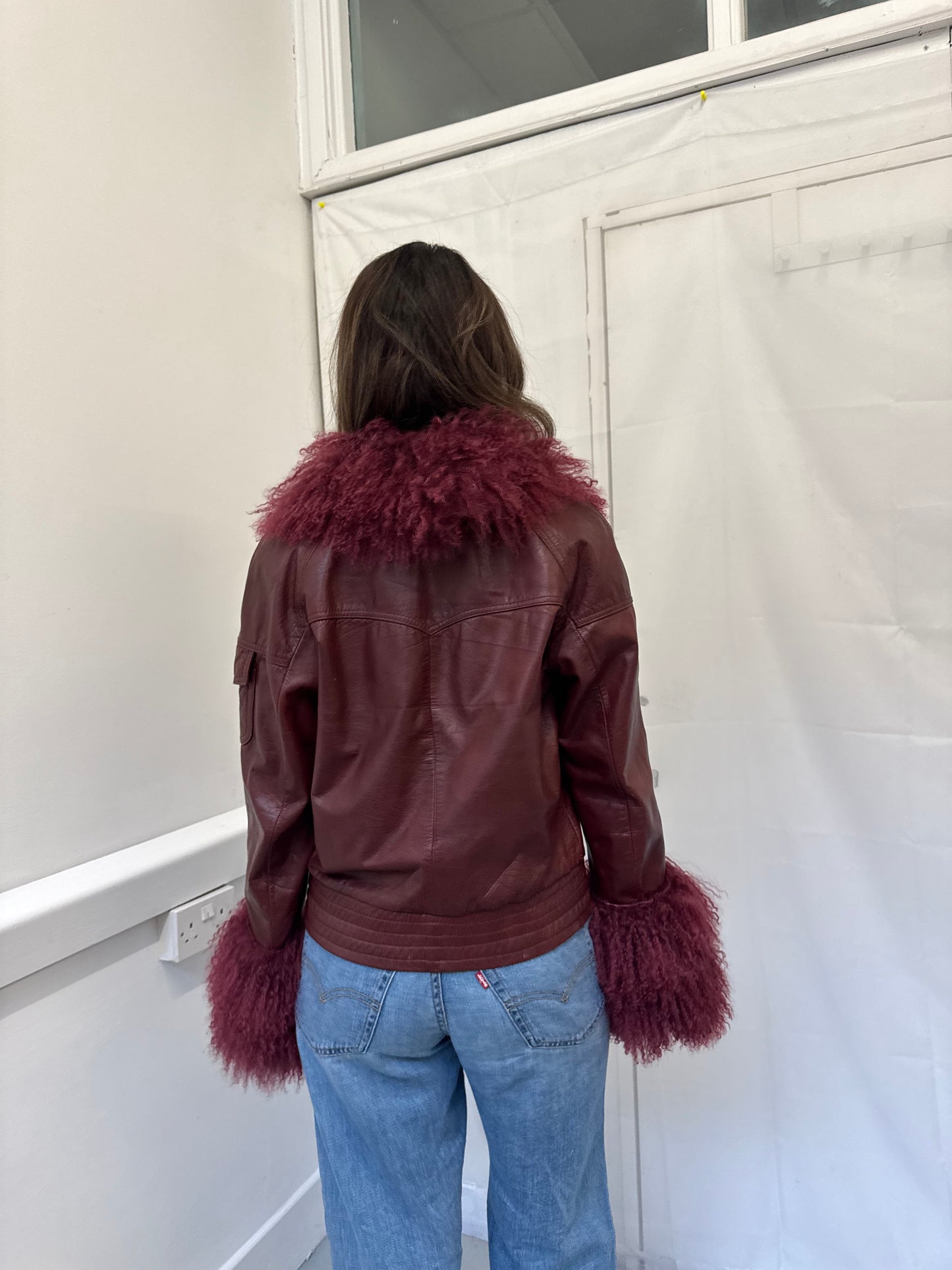 Burgundy Leather Bomber Jacket