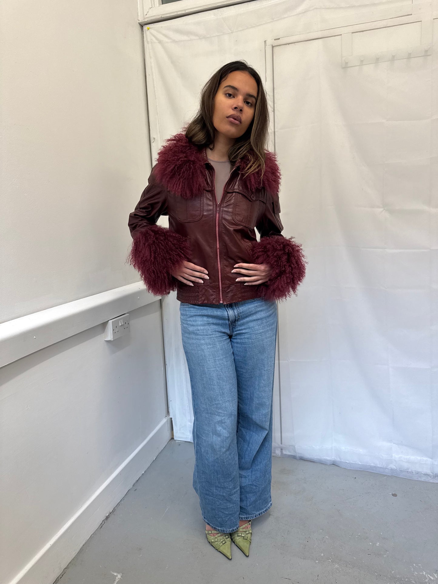 Burgundy Leather Bomber Jacket