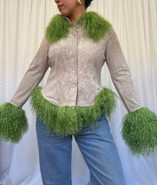 Stone Suede Jacket with Green