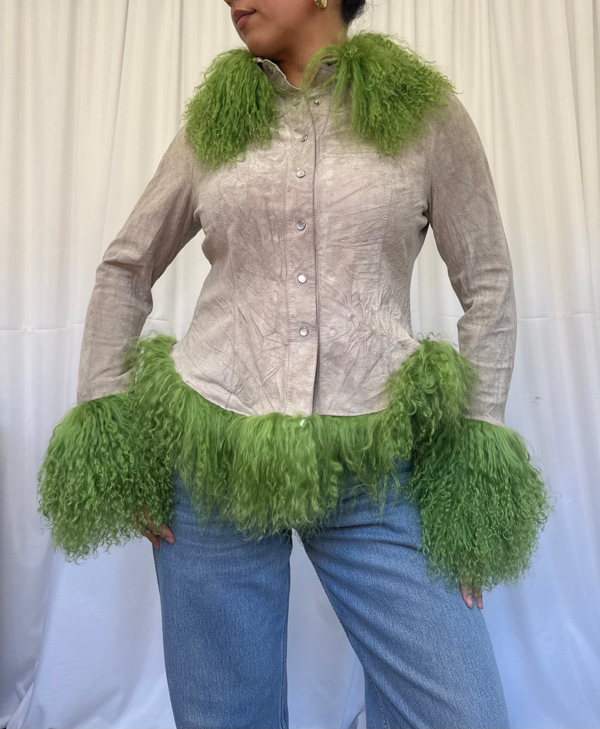 Stone Suede Jacket with Green