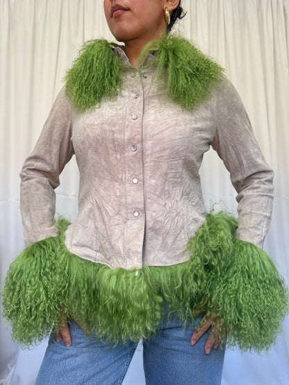 Stone Suede Jacket with Green