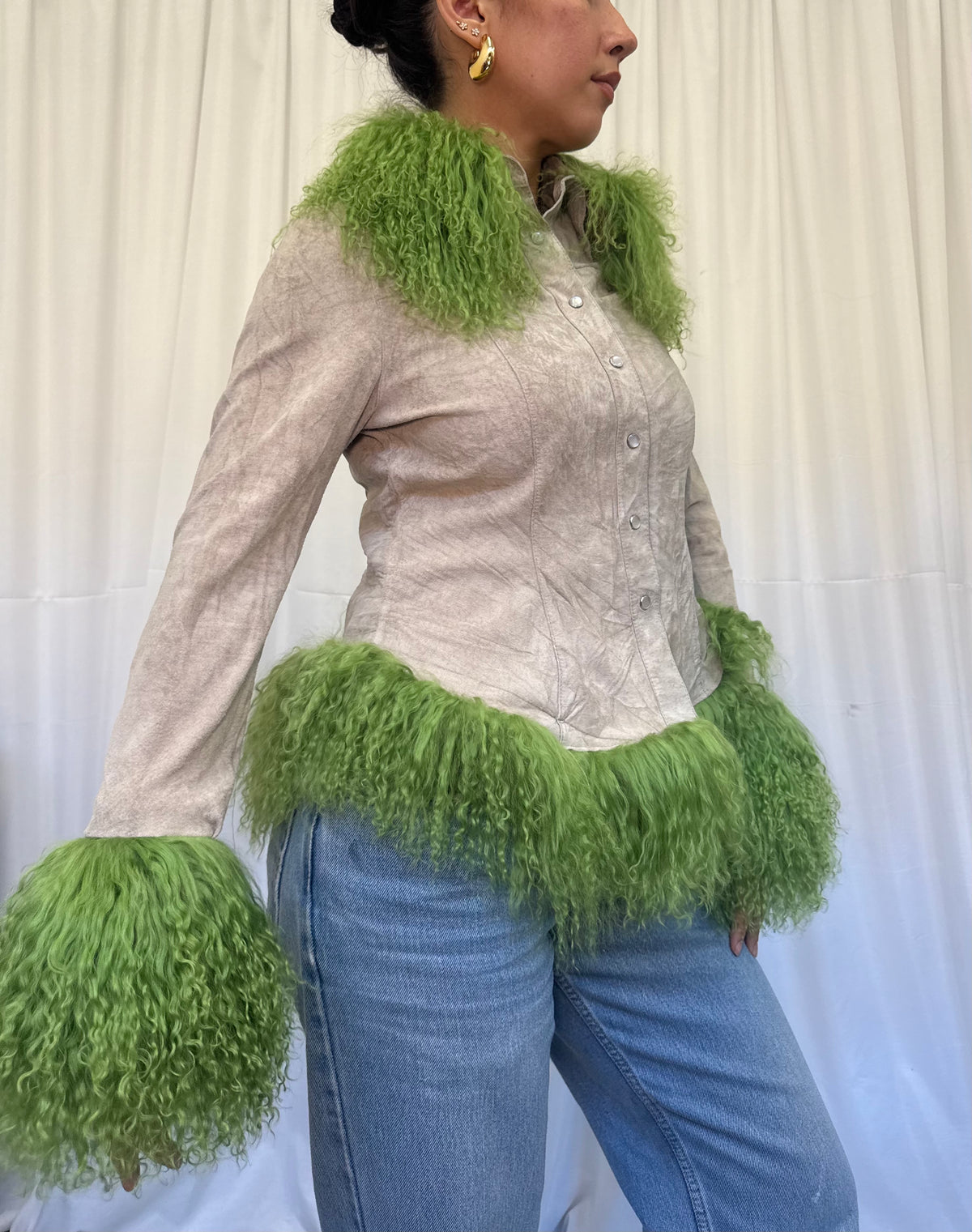 Stone Suede Jacket with Green