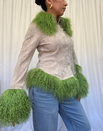Stone Suede Jacket with Green