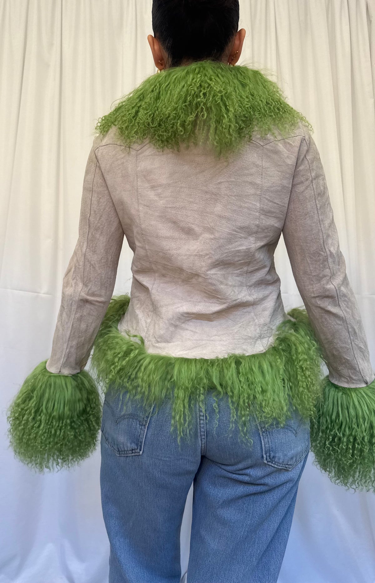 Stone Suede Jacket with Green