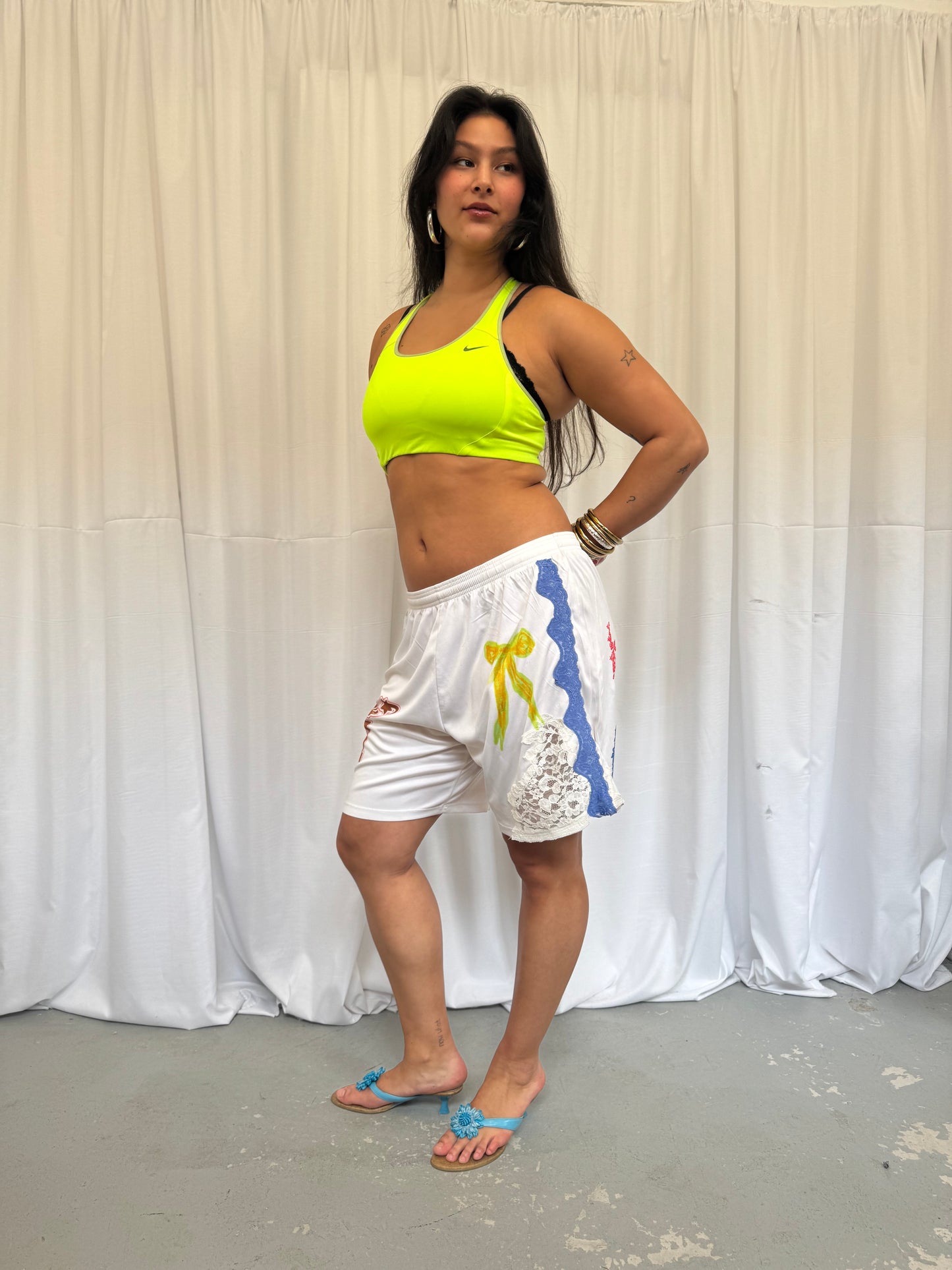 White Shorts with Blue Lace