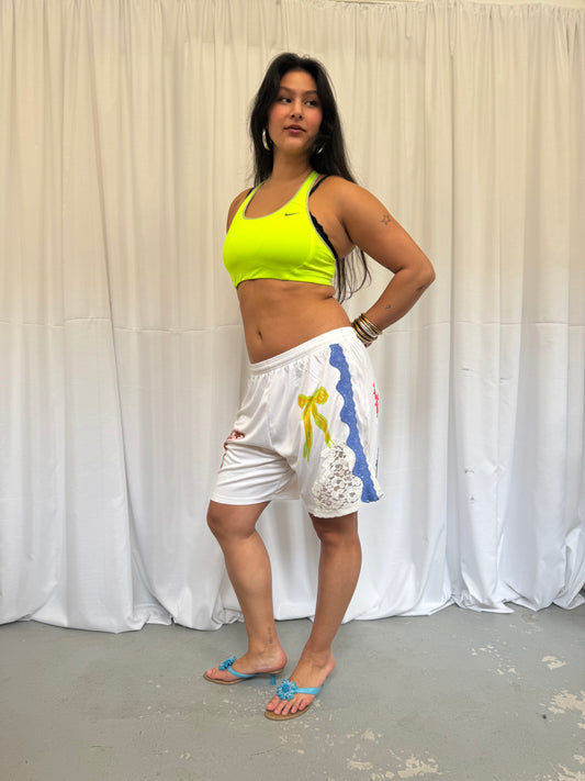 White Shorts with Blue Lace