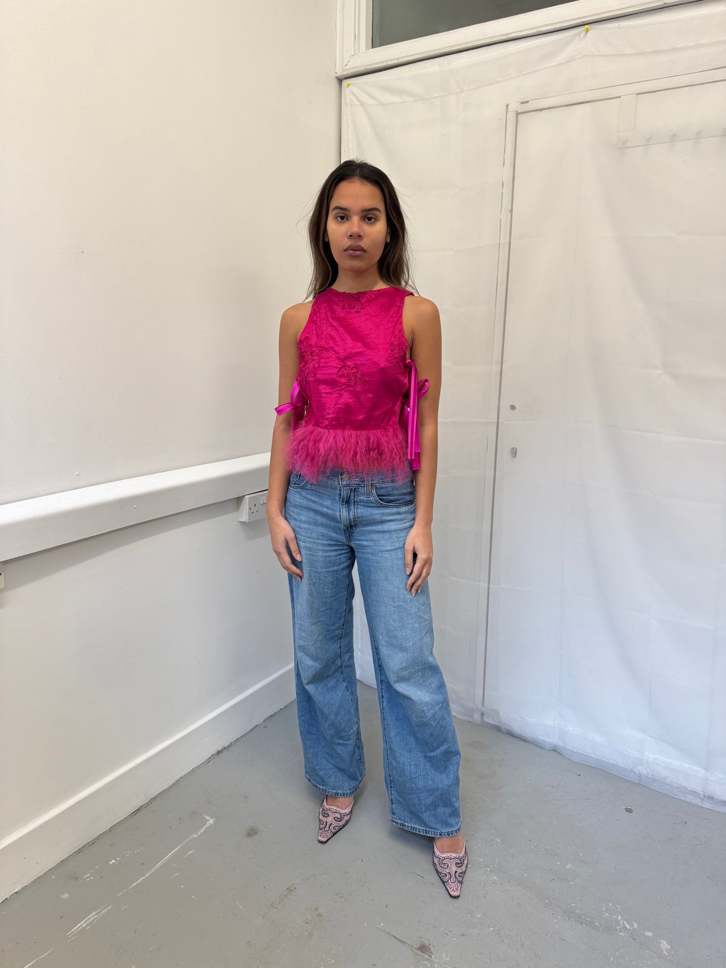 Pink Fluffy Trim Top