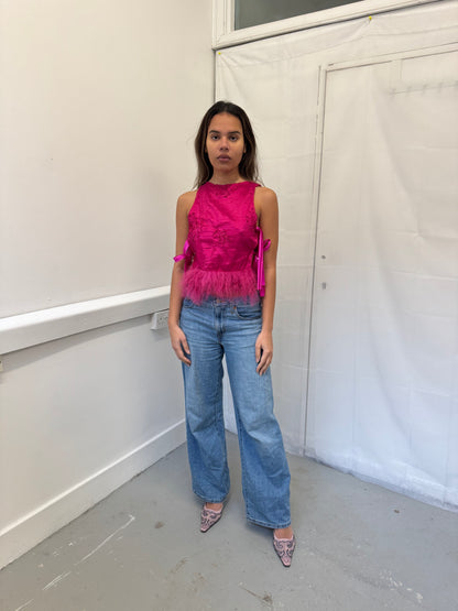 Pink Fluffy Trim Top