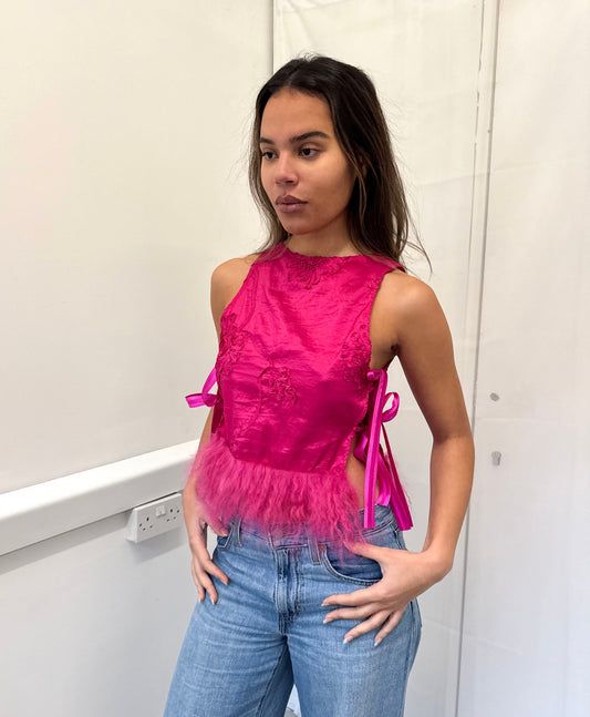 Pink Fluffy Trim Top